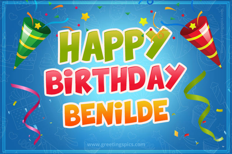 Happy Birthday Benilde picture with confetti and party poppers