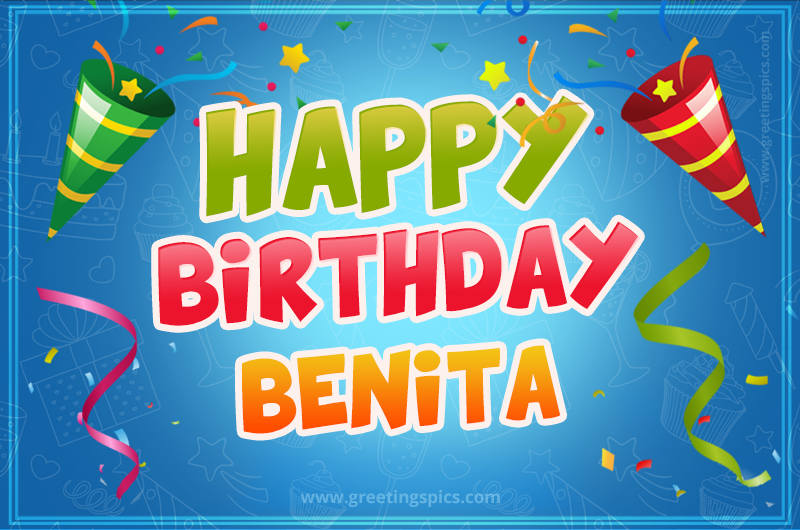 Happy Birthday Benita picture with confetti and party poppers