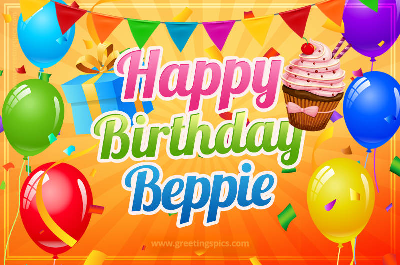 Happy Birthday Beppie eCard with gift box and cupcake