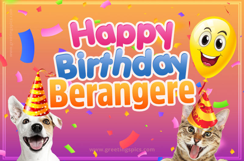 Happy Birthday Berangere Funny Image with cat and dog