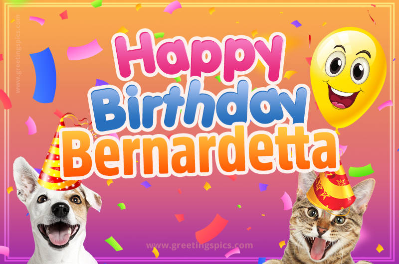 Happy Birthday Bernardetta Funny Image with cat and dog