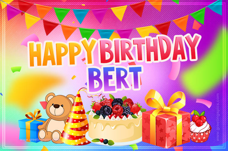 Bright card with Wishes for a Happy Birthday for Bert