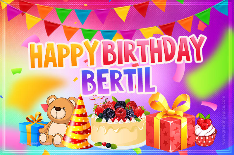 Bright card with Wishes for a Happy Birthday for Bertil