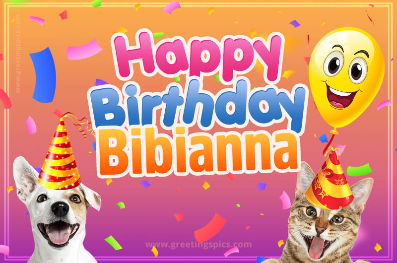 Happy Birthday Bibianna Funny Image with cat and dog