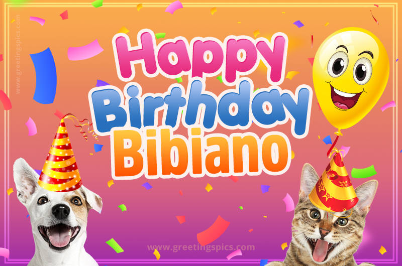 Happy Birthday Bibiano Funny Image with cat and dog