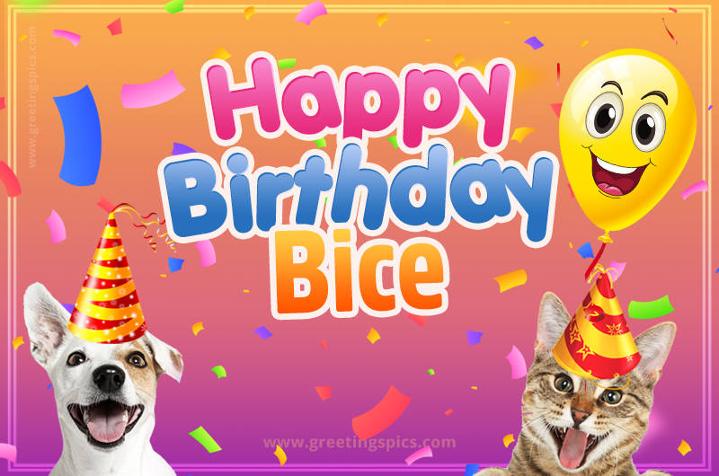 Happy Birthday Bice Funny Image with cat and dog