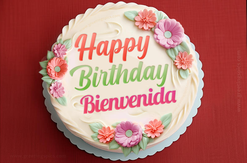 Happy Birthday Bienvenida Cake Image With Name