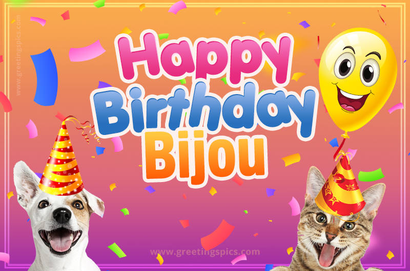 Happy Birthday Bijou Funny Image with cat and dog