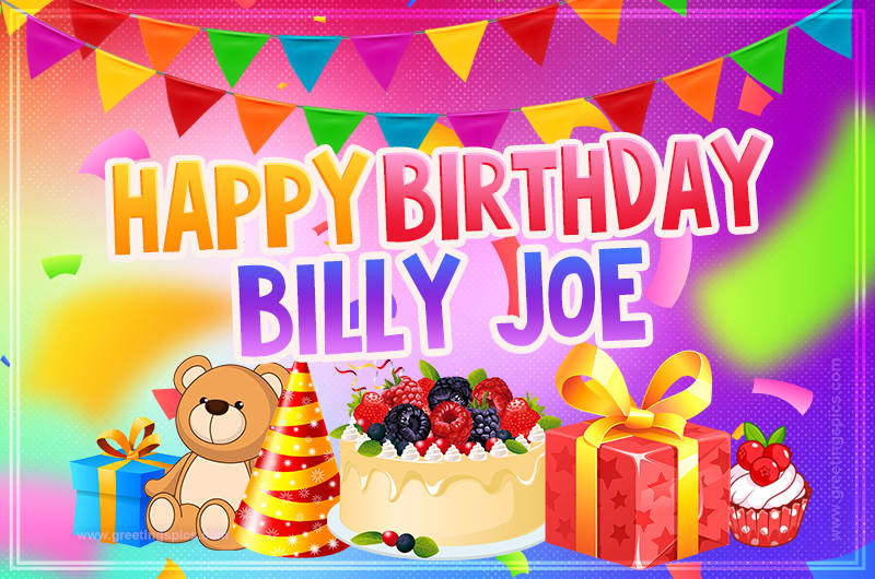 Bright card with Wishes for a Happy Birthday for Billy Joe