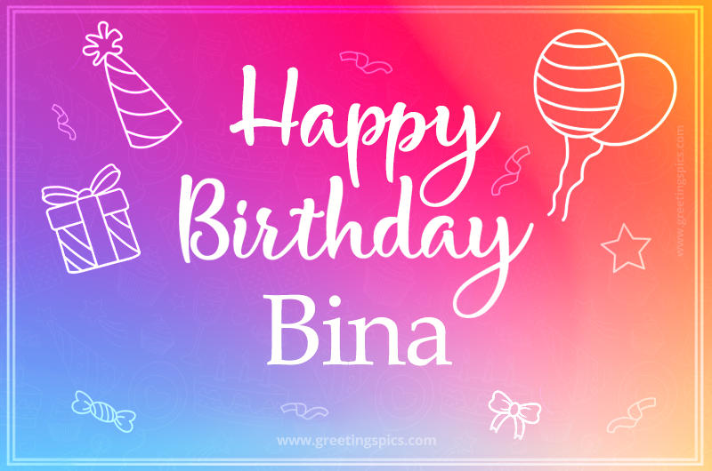 Colorful Happy Birthday Card For Bina