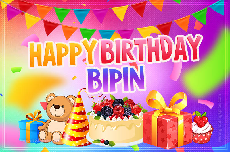 Bright card with Wishes for a Happy Birthday for Bipin