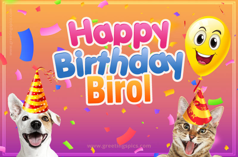 Happy Birthday Birol Funny Image with cat and dog