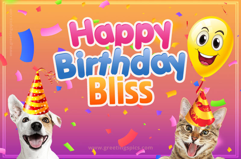 Happy Birthday Bliss Funny Image with cat and dog