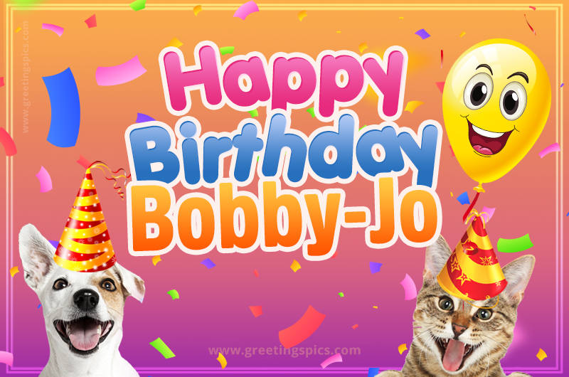 Happy Birthday Bobby-Jo Funny Image with cat and dog