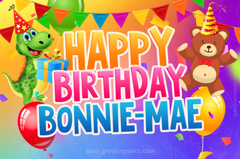 Happy Birthday Bonnie-Mae Image for a child with cute dinosaur and bear