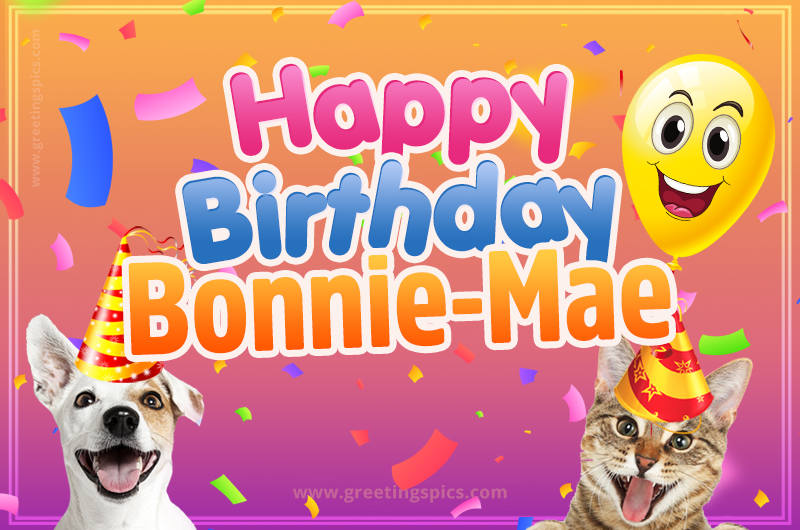 Happy Birthday Bonnie-Mae Funny Image with cat and dog