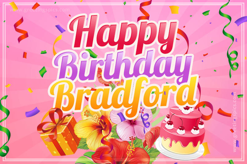 Beautiful Birthday Card for Bradford with pink background