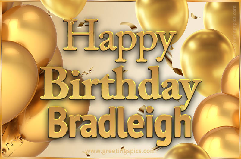 Happy Birthday Bradleigh Card with golden confetti and balloons