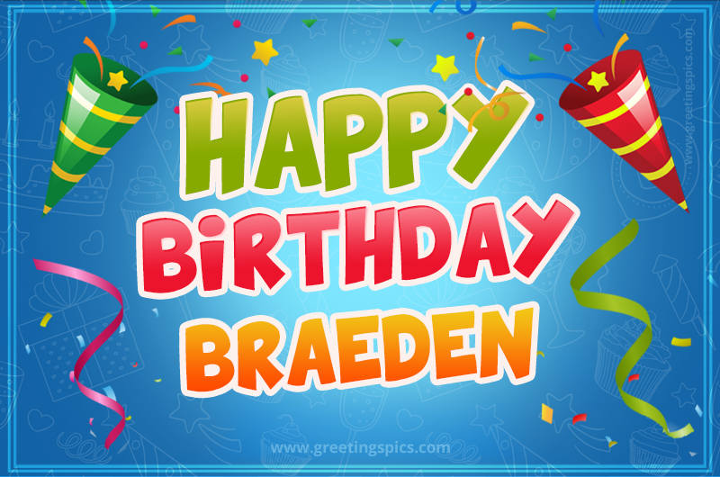 Happy Birthday Braeden picture with confetti and party poppers