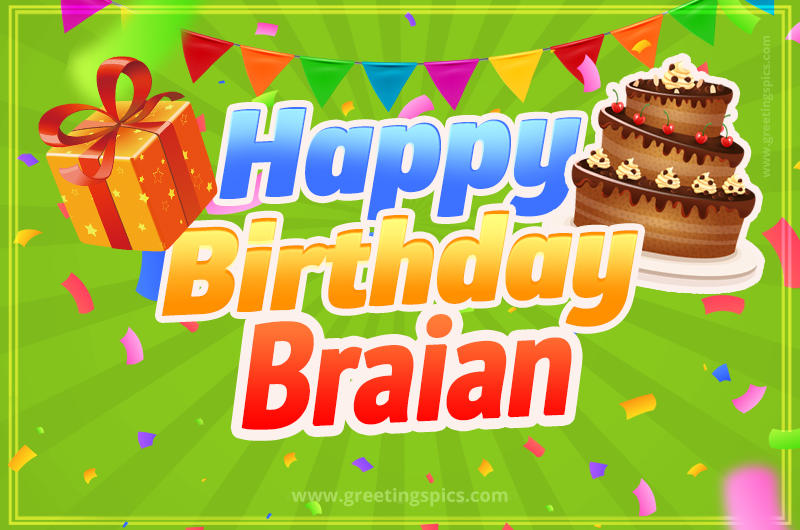 Happy Birthday Braian picture with flags, chocolate cake and gift box