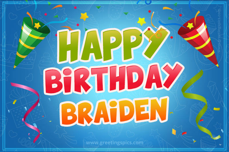 Happy Birthday Braiden picture with confetti and party poppers