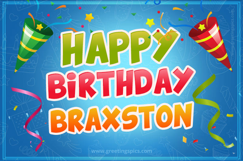 Happy Birthday Braxston picture with confetti and party poppers