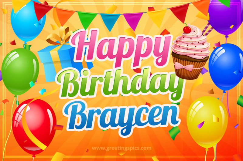 Happy Birthday Braycen eCard with gift box and cupcake