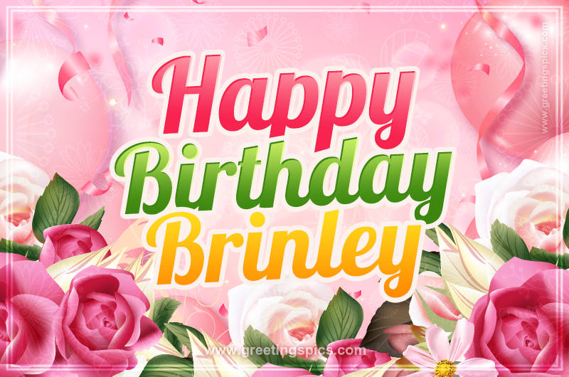 Image with gentle pink background and flowers Happy Birthday Brinley