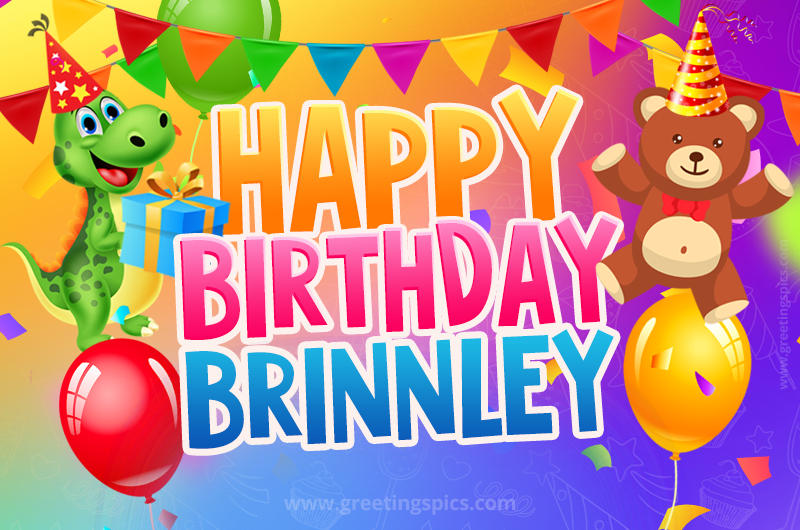 Happy Birthday Brinnley Image for a child with cute dinosaur and bear