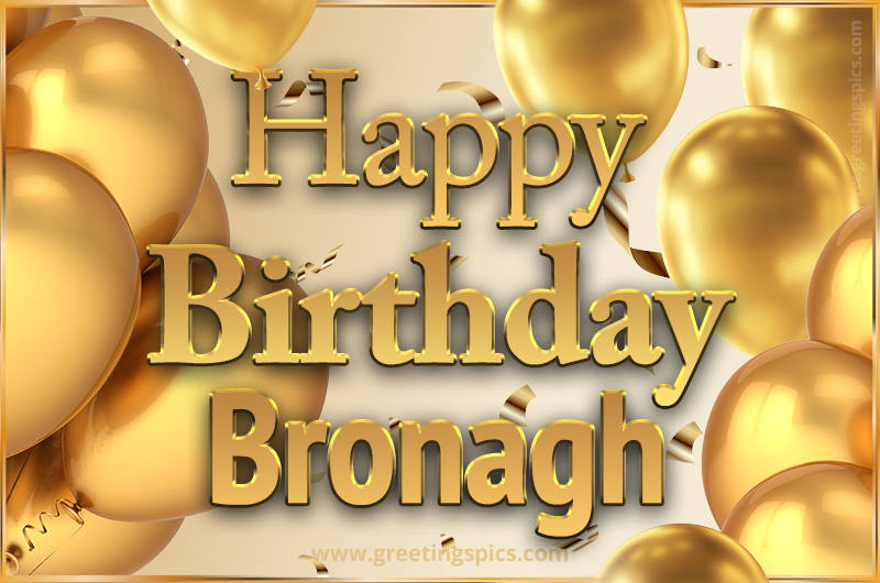 Happy Birthday Bronagh Card with golden confetti and balloons