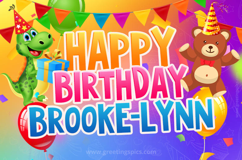 Happy Birthday Brooke-Lynn Image for a child with cute dinosaur and bear