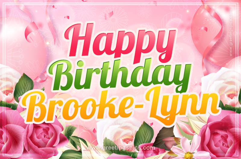 Image with gentle pink background and flowers Happy Birthday Brooke-Lynn