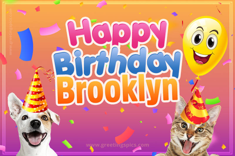 Happy Birthday Brooklyn Funny Image with cat and dog