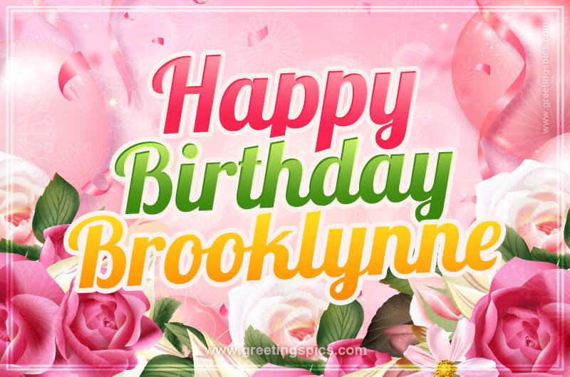 Image with gentle pink background and flowers Happy Birthday Brooklynne