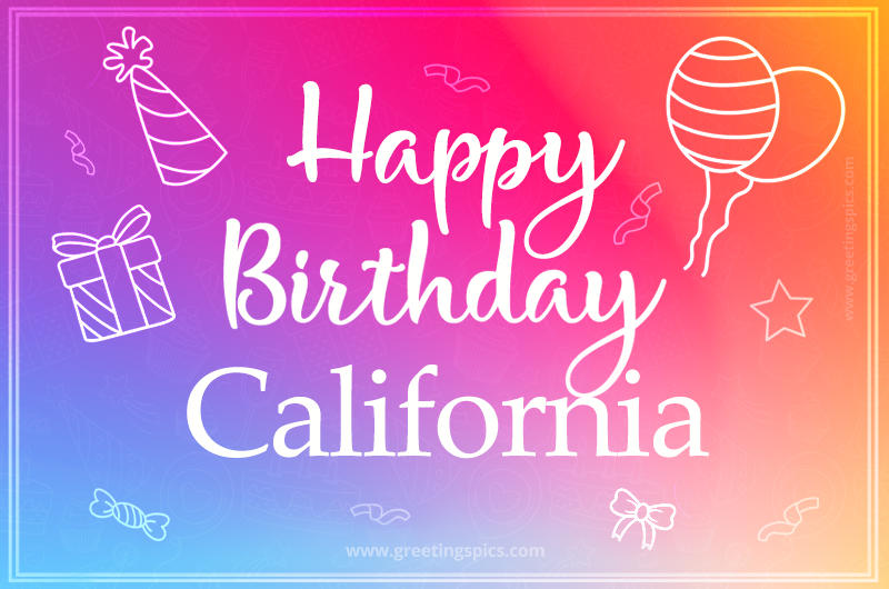 Colorful Happy Birthday Card For California