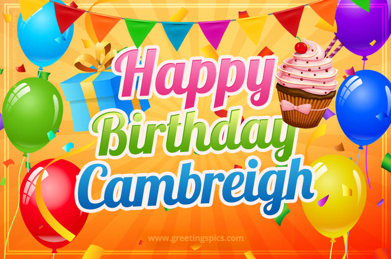 Happy Birthday Cambreigh eCard with gift box and cupcake