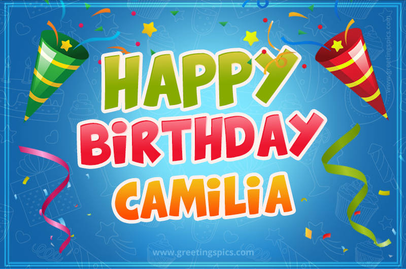 Happy Birthday Camilia picture with confetti and party poppers