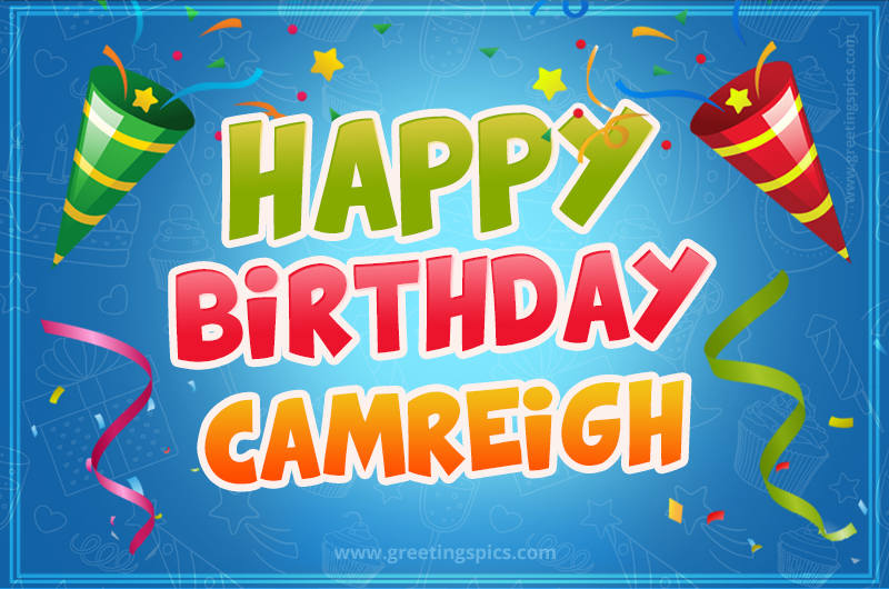 Happy Birthday Camreigh picture with confetti and party poppers