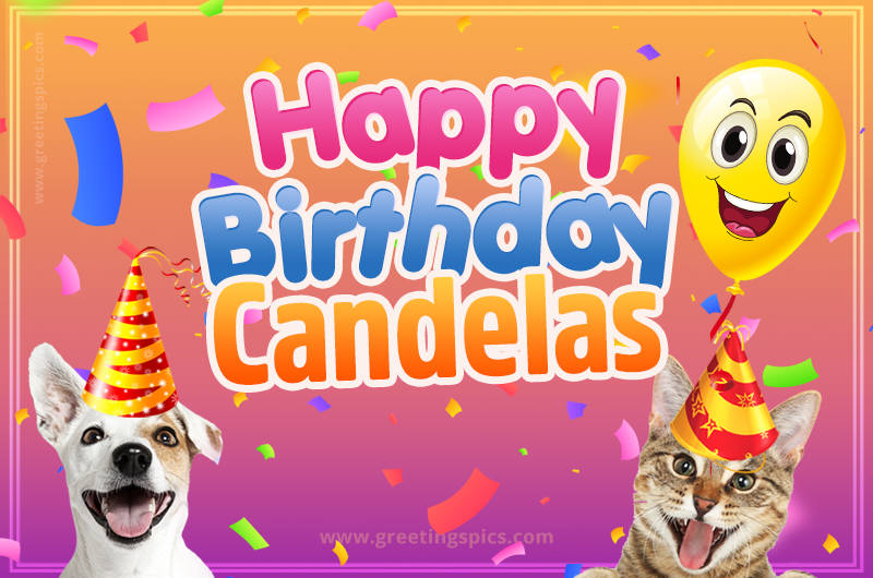 Happy Birthday Candelas Funny Image with cat and dog