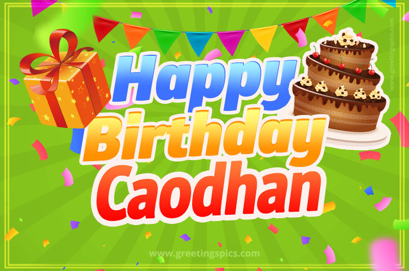 Happy Birthday Caodhan picture with flags, chocolate cake and gift box