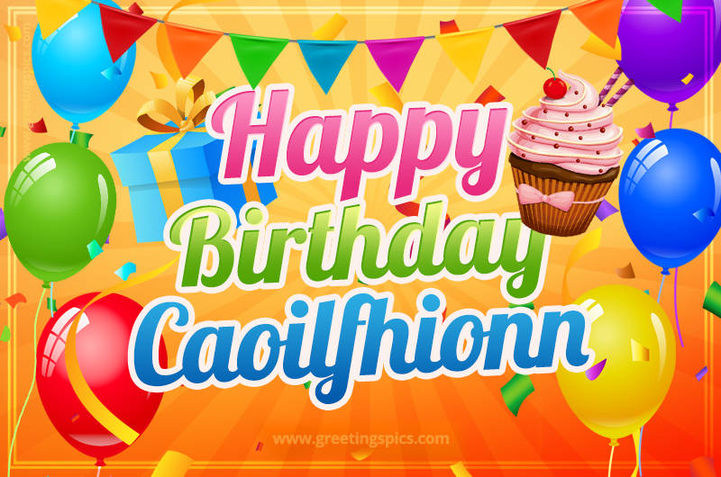 Happy Birthday Caoilfhionn eCard with gift box and cupcake