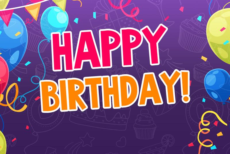 Happy birthday colorful card, with violet background