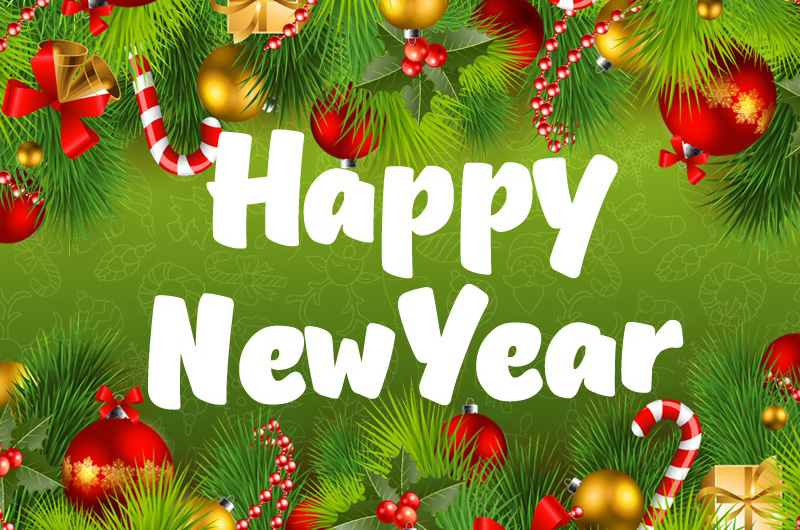 Happy New Year image with decorations on background