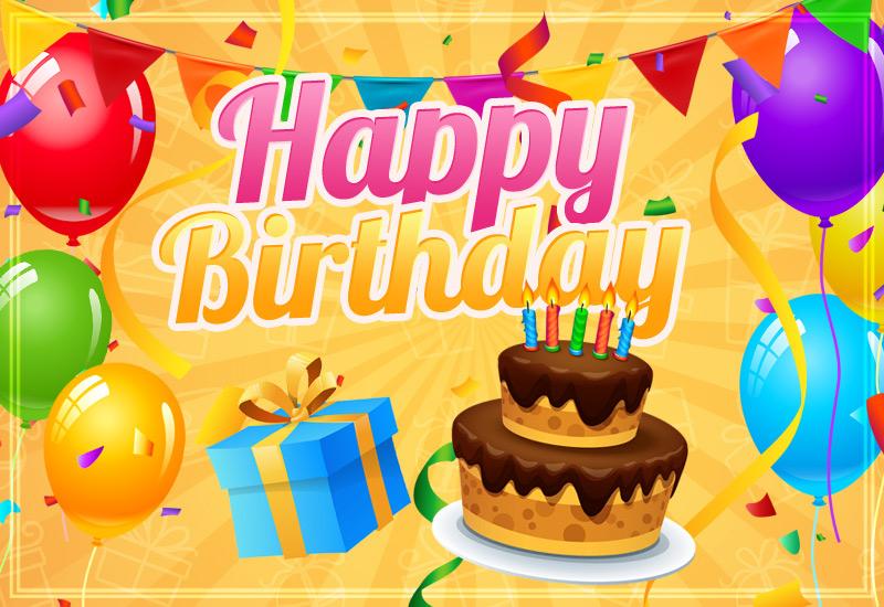 Happy Birthday image with colorful background and birthday attributes