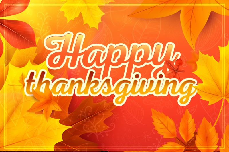 Happy Thanksgiving image with drawn autumn leaves