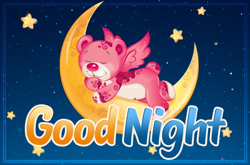 Good Night Image with cute cartoon bear sleeping on the moon