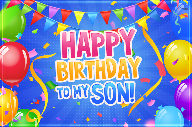 Happy Birthday Son image with blue background and colorful elements