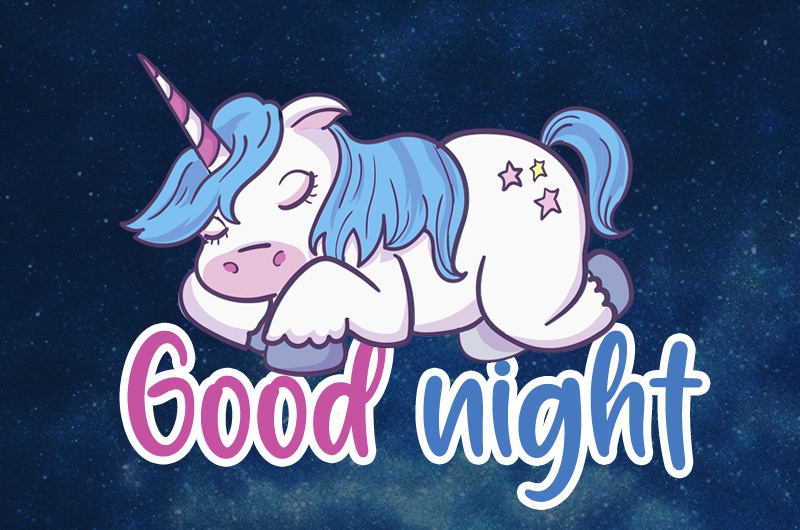 Good Night beautiful picture with sleeping cartoon unicorn