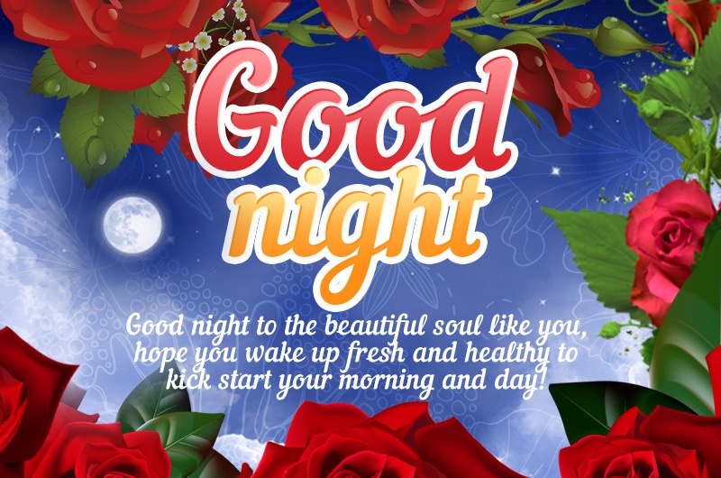 Good Night picture with beautiful red roses and good wishes