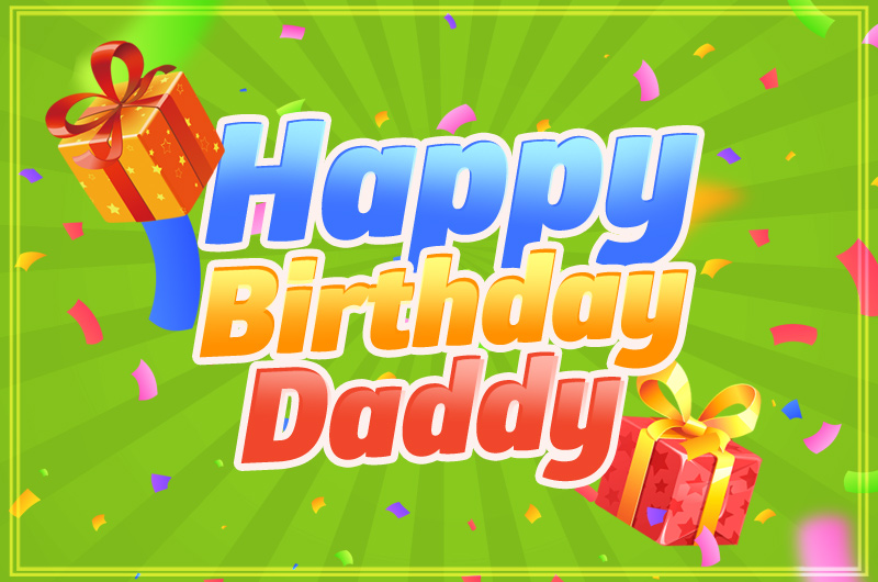 Happy Birthday Dad image with green background and gift boxes